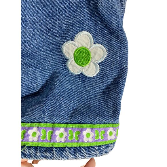 Young Hearts Girls Denim Embroidered Floral Butterflies Shortalls Size 5 - Picture 9 of 11